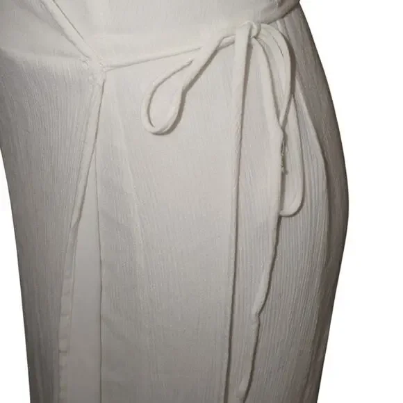 Lulus White Wrap Maxi Dress Flutter Sleeve Tie Waist Slit Boho Women’s M - Picture 14 of 15